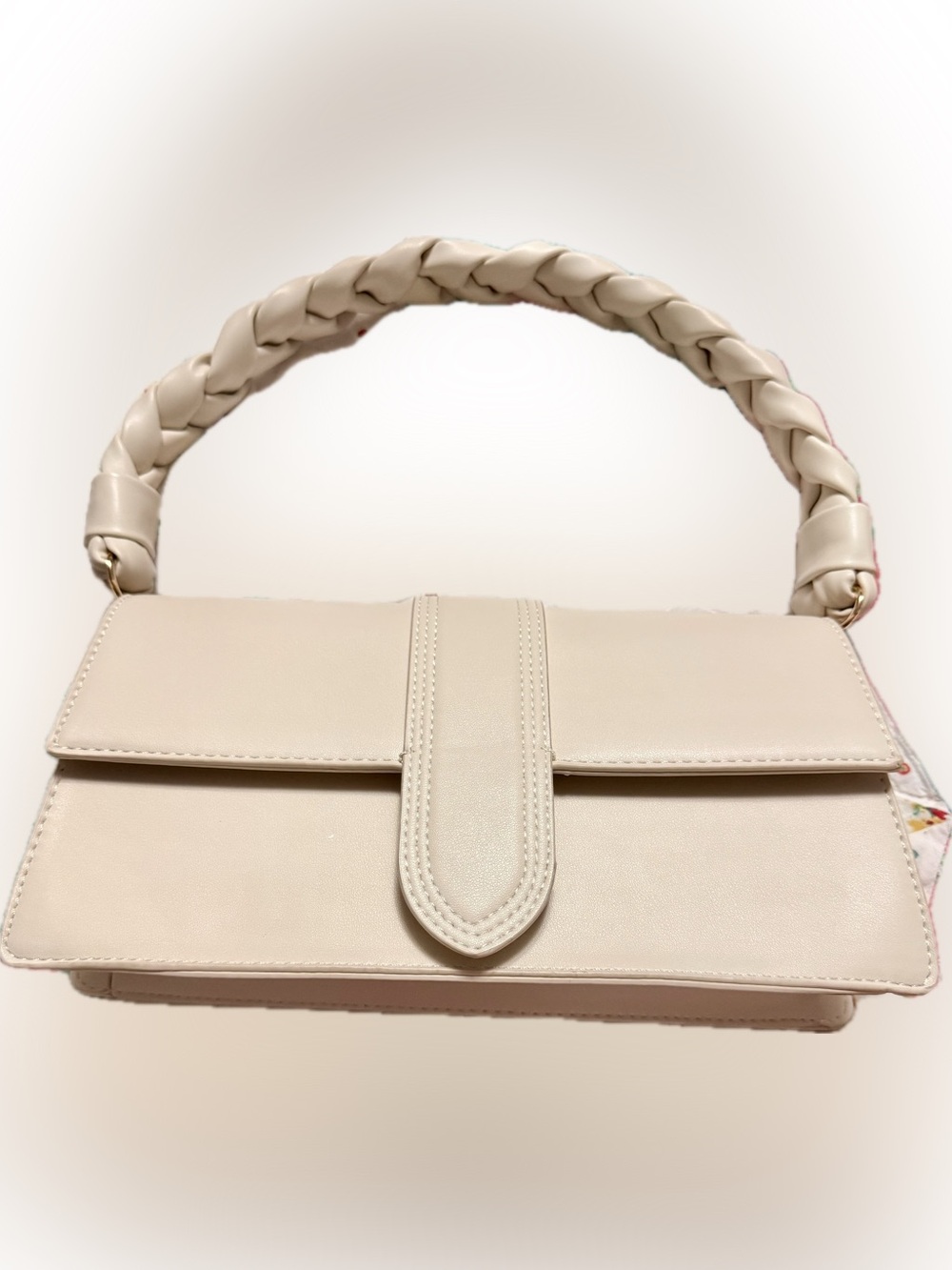 NWOT Moda Luxe Laurel Cream Braided Handle Crossbody Bag Vegan Faux Leather